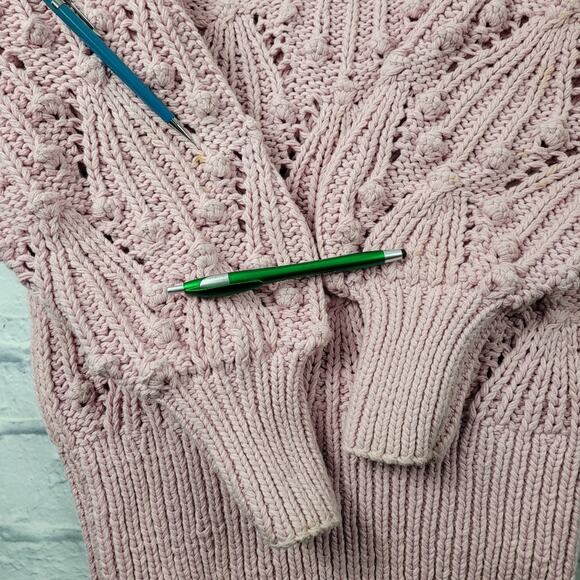 Vintage 3D Open Knit Pink Cotton Sweater Metropolis by Catharine Lover sz Large - Picture 13 of 14